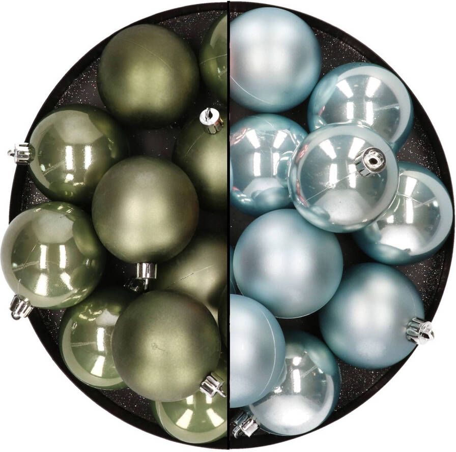 Merkloos Kunststof kerstballen 6 cm 24x stuks mosgroen en lichtblauw Kerstbal