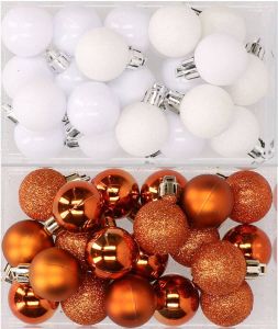 Merkloos Kunststof kerstballen oranje met wit set van 40x stuks 3 cm Kerstbal