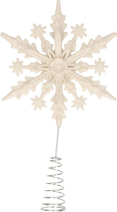 Merkloos Kunststof kerstboom 3D sneeuwvlok piek glitter wit 20 cm kerstboompieken