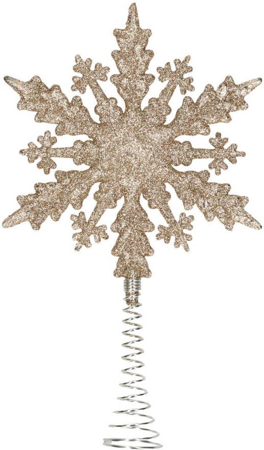 Merkloos Kunststof kerstboom platte sneeuwvlok piek glitter champagne goud 20 cm kerstboompieken