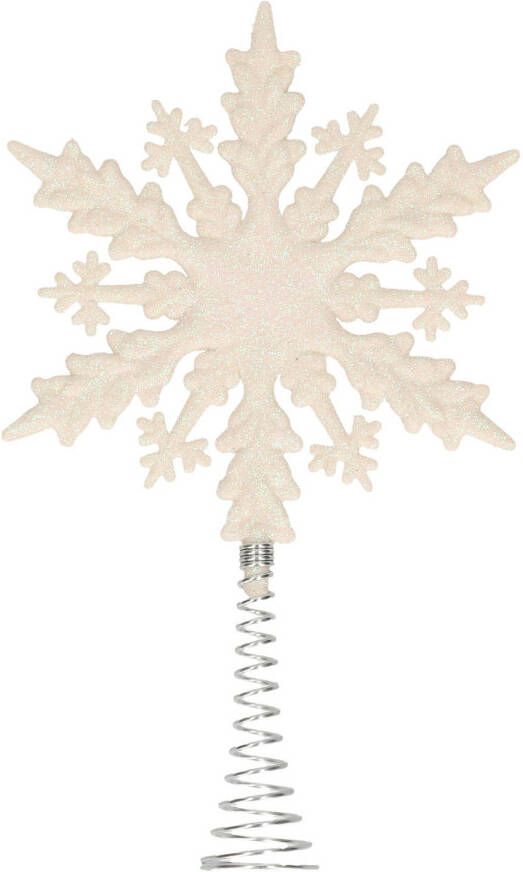 Merkloos Kunststof kerstboom platte sneeuwvlok piek glitter wit 20 cm kerstboompieken