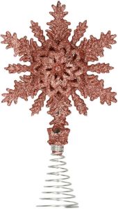 Merkloos Kunststof Kerstboom Sneeuwvlok Piek Glitter Donker Roze rose 20 Cm Kerstboompieken