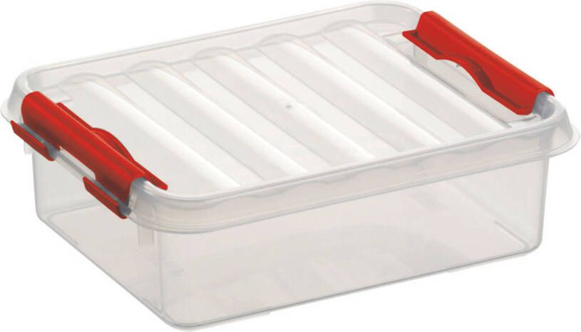 Merkloos Sunware Q-Line opbergboxen opbergdozen 1 liter 20 x 15 x 6 cm kunststof Platte opslagboxen Opbergbakken kunststof transparant rood Opbergbox