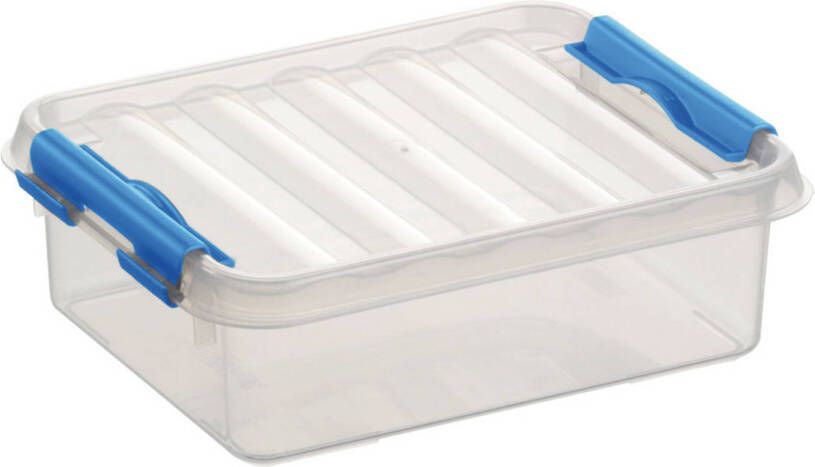 Merkloos Sunware Q-Line opbergboxen opbergdozen 1 liter 20 x 15 x 6 cm kunststof Platte opslagboxen Opbergbakken kunststof transparant blauw Opbergbox
