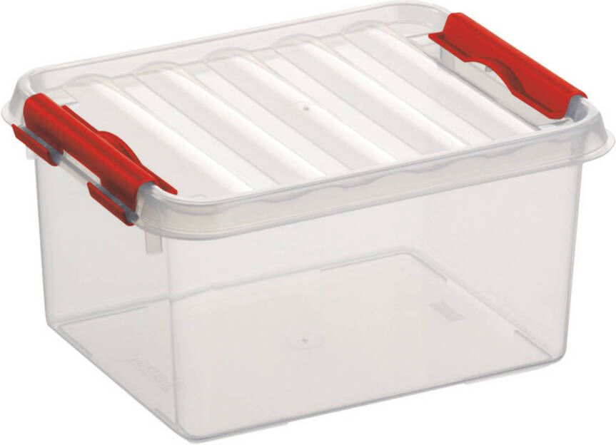 Merkloos Sunware Q-Line opberg boxen opbergdozen 2 liter 20 x 15 x 10 cm kunststof Praktische opslagboxen Opbergbakken kunststof transparant rood Opbergbox