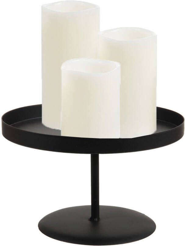 Merkloos LED kaarsen 3x st wit met zwart rond dienblad 22 cm LED kaarsen