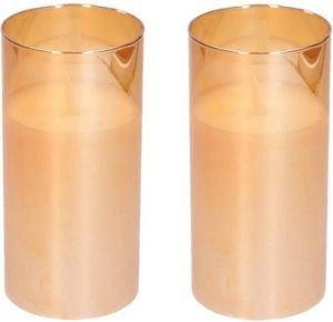 Merkloos LED kaars stompkaars in goudkleurig glas 15 cm flakkerend 2 stuks- Kerst diner tafeldecoratie Home deco kaarsen LED kaarsen