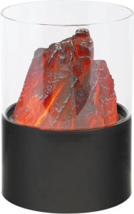 Merkloos Led sfeerhaard lantaarn zwart met vlam verlichting B15 x H21 cm Lantaarns