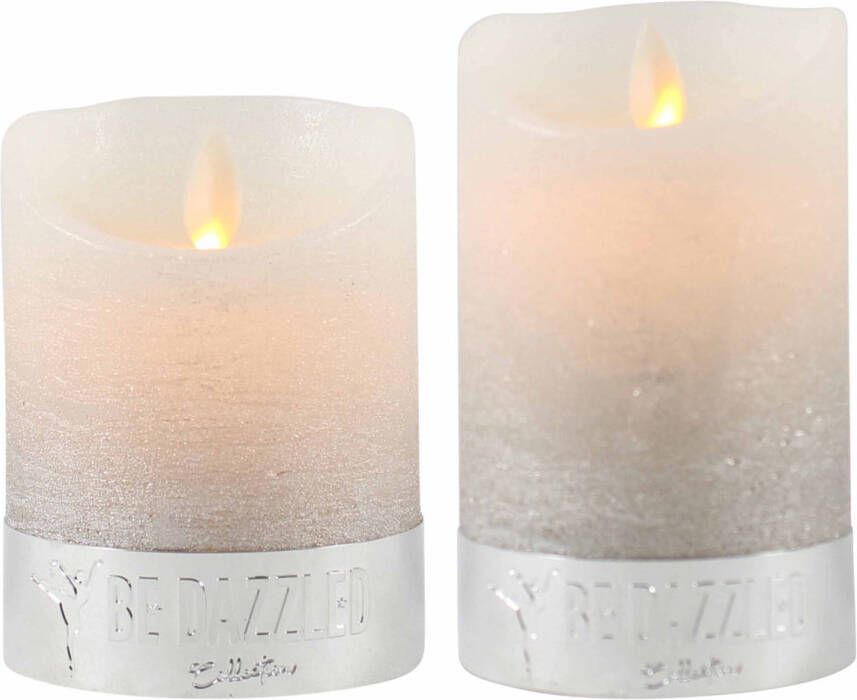 Merkloos Led stompkaarsen set zilver wit 2 stuks 10 en 12 5 cm hoog tafel sfeer kaarsen LED kaarsen