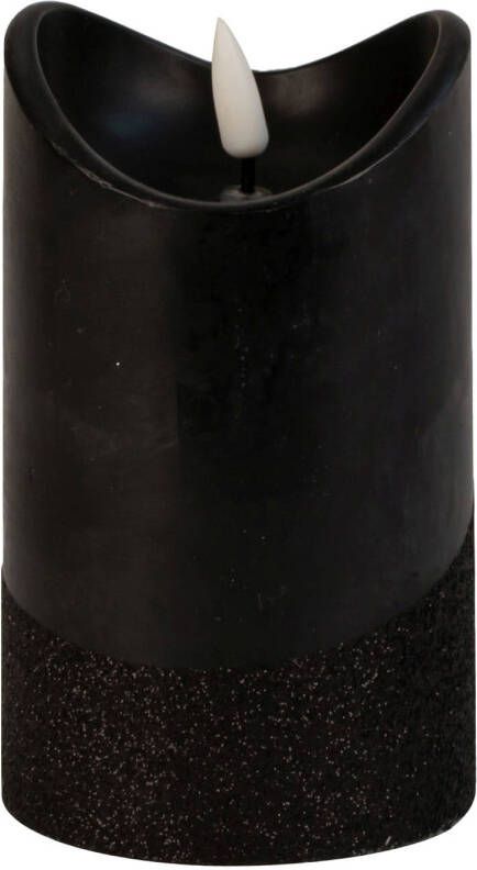 Merkloos Led wax stompkaars zwart H12 5 x D7 5 cm warm wit licht 3D lont LED kaarsen