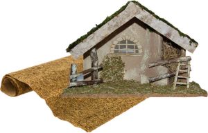 Merkloos Lege houten kerststal met ondergrond 42 cm Kerststallen