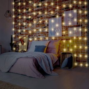 Merkloos Lichtgordijn Lichtvorhang warm wit +8 functies gordijnverlichting 200 led 190x100 cm