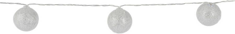 Merkloos Lichtslinger lichtsnoer met 10 decoratieve zilveren balletjes 150 cm op batterijen Lichtsnoeren