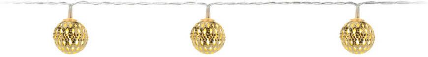 Merkloos Lichtslinger lichtsnoer met 10 decoratieve metalen balletjes goud 100 cm op batterijen Lichtsnoeren