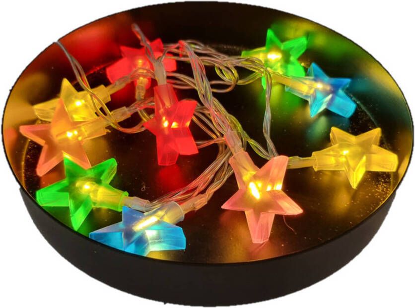 Merkloos Lichtsnoer met 10 gekleurde sterretjes lampjes 100 cm op batterij Lichtsnoeren