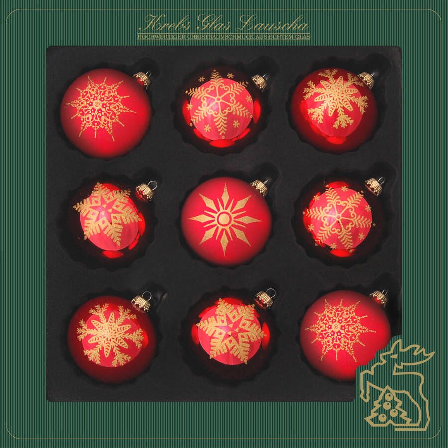 Merkloos Luxe gedecoreerde kerstballen 9x st rood 8 cm glas Kerstbal