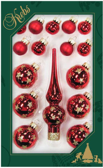 Merkloos Luxe rode glazen mini kerstballen en piek set voor mini kerstboom 16-dlg Kerstbal