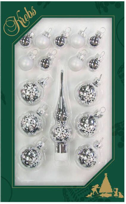 Merkloos Luxe zilveren glazen mini kerstballen en piek set voor mini kerstboom 16-dlg Kerstbal