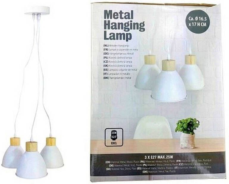 Merkloos Metalen Hanglamp met Drie Lampenkappen Wit