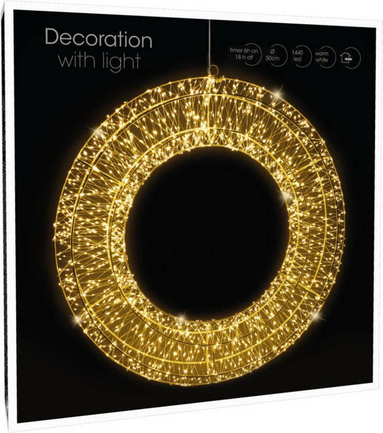Merkloos Metalen krans verlichte decoratie ring met warm wit licht 50 cm kerstverlichting figuur