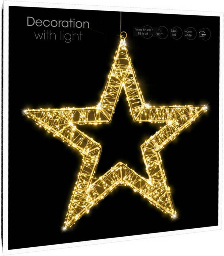 Merkloos Metalen krans verlichte decoratie ster met warm wit licht 50 cm kerstverlichting figuur