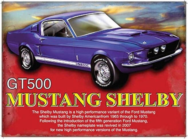 Merkloos Metalen wand bordje GT500 Shelby Metalen wandbordjes