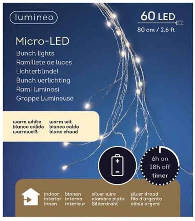 Merkloos Micro LED bunch 80cm-60L zilver warmwit