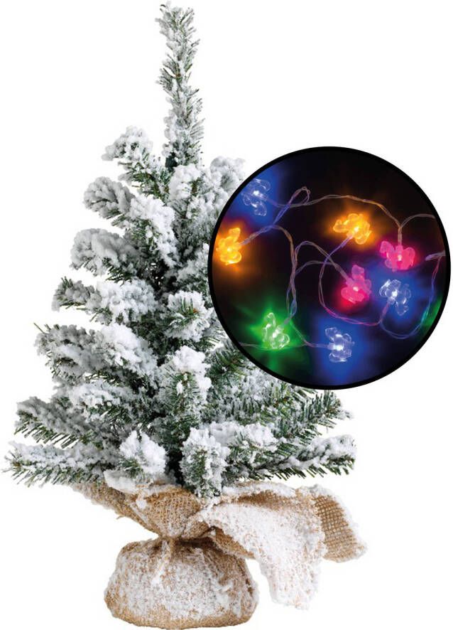 Merkloos Mini kerstboom besneeuwd met paarden thema verlichting H45 cm Kunstkerstboom