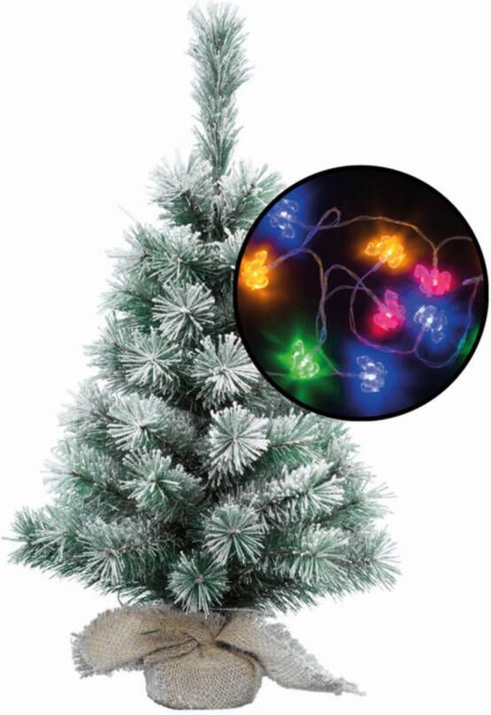 Merkloos Mini kerstboom besneeuwd met paarden thema verlichting H60 cm Kunstkerstboom