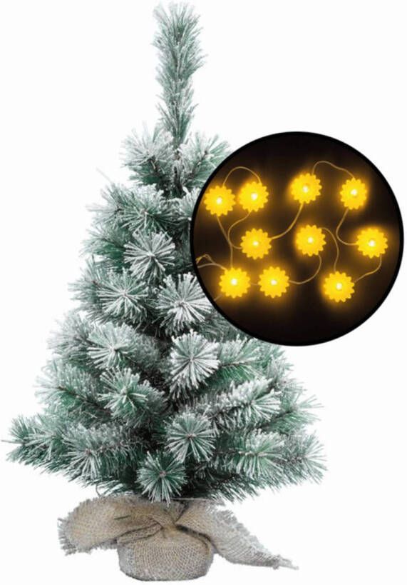 Merkloos Mini kerstboom besneeuwd met zonnebloemen verlichting H60 cm Kunstkerstboom