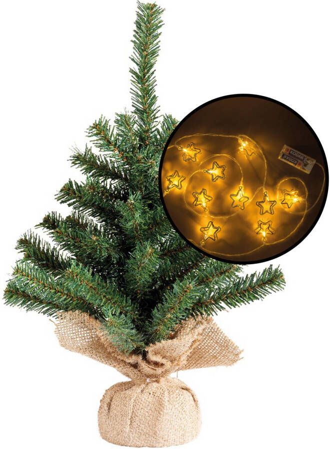 Merkloos Mini kerstboom groen met 3D sterren verlichting H45 cm Kunstkerstboom