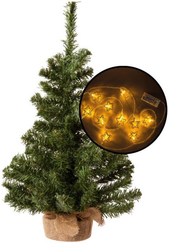 Merkloos Mini kerstboom groen met 3D sterren verlichting H60 cm Kunstkerstboom