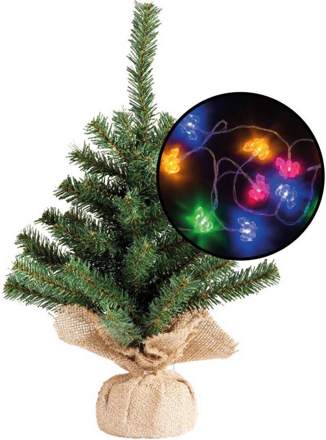 Merkloos Mini kerstboom groen met paarden thema verlichting H45 cm Kunstkerstboom