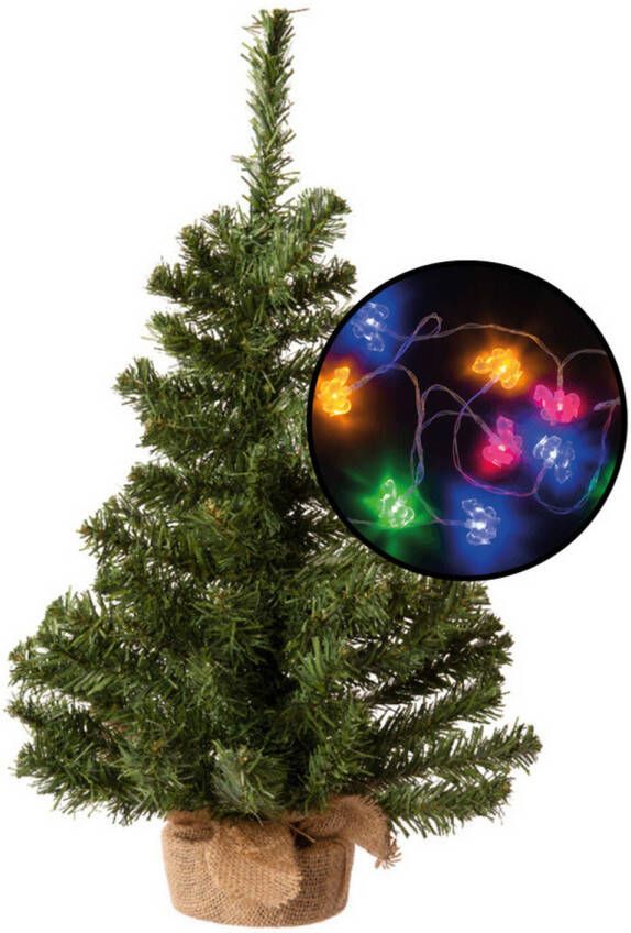 Merkloos Mini kerstboom groen met paarden thema verlichting H60 cm Kunstkerstboom