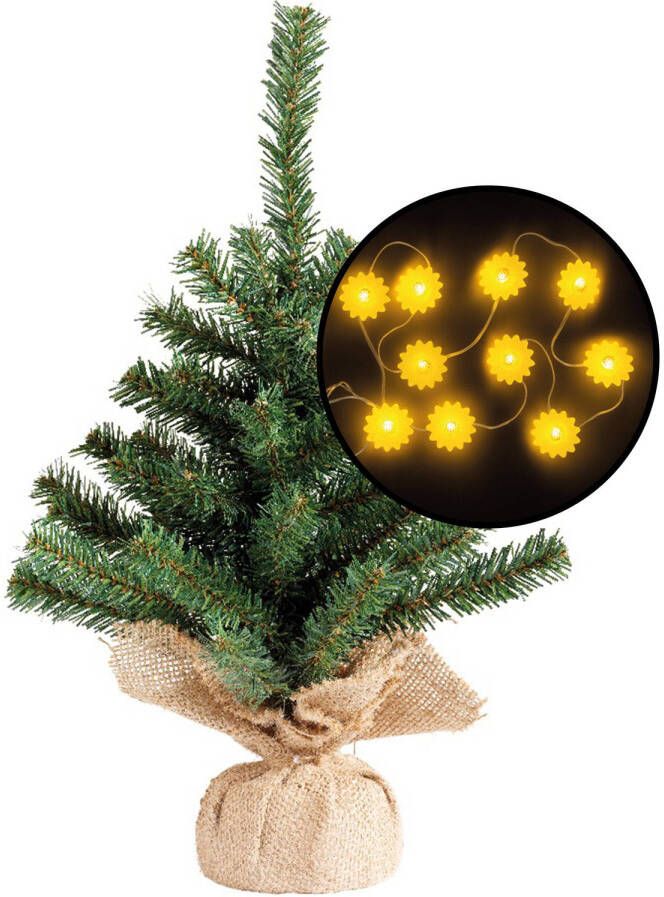 Merkloos Mini kerstboom groen met zonnebloemen verlichting H45 cm Kunstkerstboom