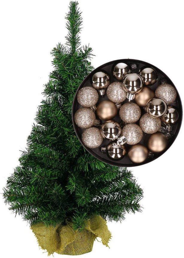Merkloos Mini kerstboom kunst kerstboom H35 cm inclusief kerstballen champagne Kunstkerstboom