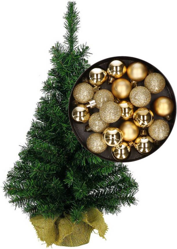 Merkloos Mini kerstboom kunst kerstboom H35 cm inclusief kerstballen goud Kunstkerstboom