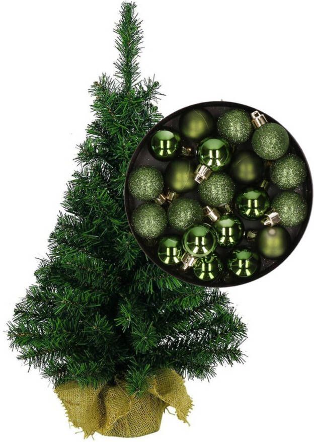 Merkloos Mini kerstboom kunst kerstboom H35 cm inclusief kerstballen groen Kunstkerstboom