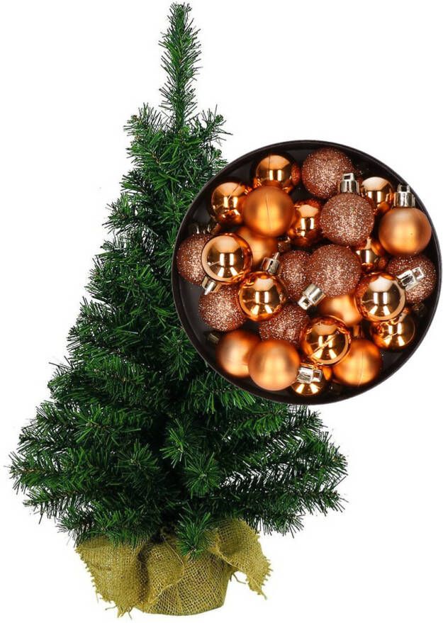 Merkloos Mini kerstboom kunst kerstboom H35 cm inclusief kerstballen koper Kunstkerstboom