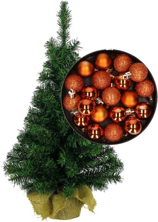 Merkloos Mini kerstboom kunst kerstboom H35 cm inclusief kerstballen oranje Kunstkerstboom