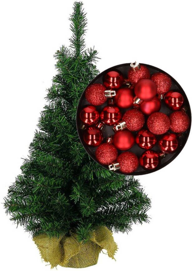 Merkloos Mini kerstboom kunst kerstboom H35 cm inclusief kerstballen rood Kunstkerstboom