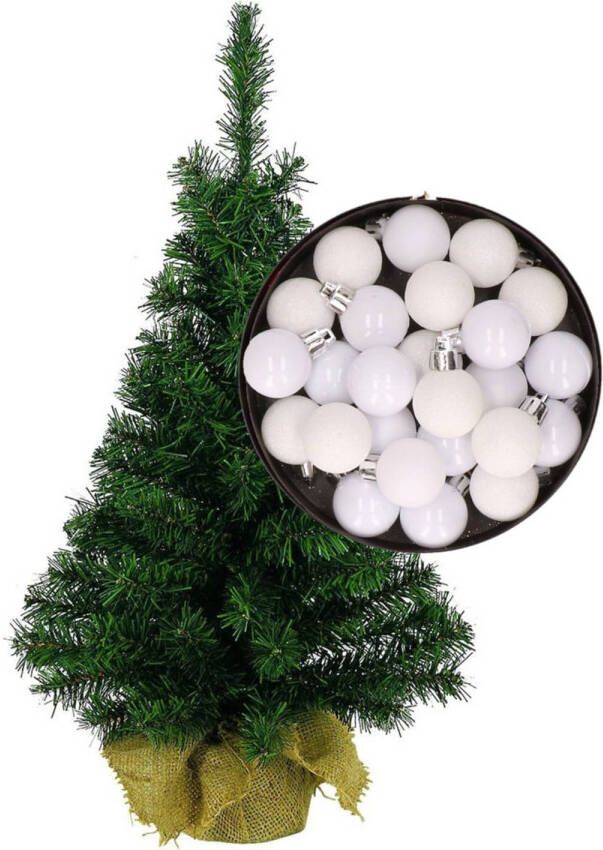 Merkloos Mini kerstboom kunst kerstboom H35 cm inclusief kerstballen wit Kunstkerstboom