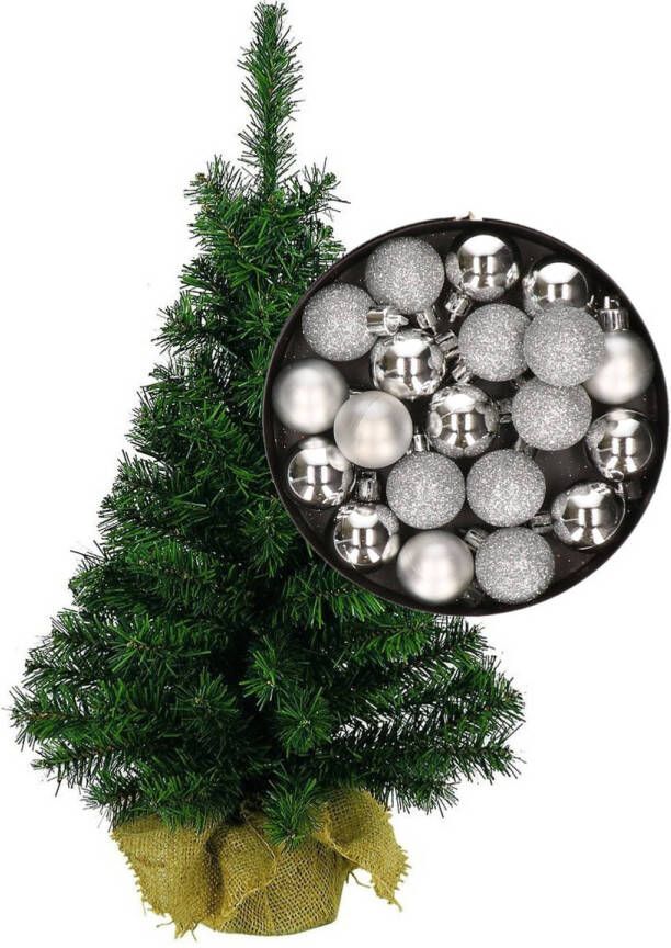 Merkloos Mini kerstboom kunst kerstboom H35 cm inclusief kerstballen zilver Kunstkerstboom