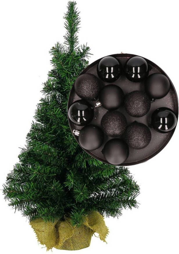 Merkloos Mini kerstboom kunst kerstboom H35 cm inclusief kerstballen zwart Kunstkerstboom