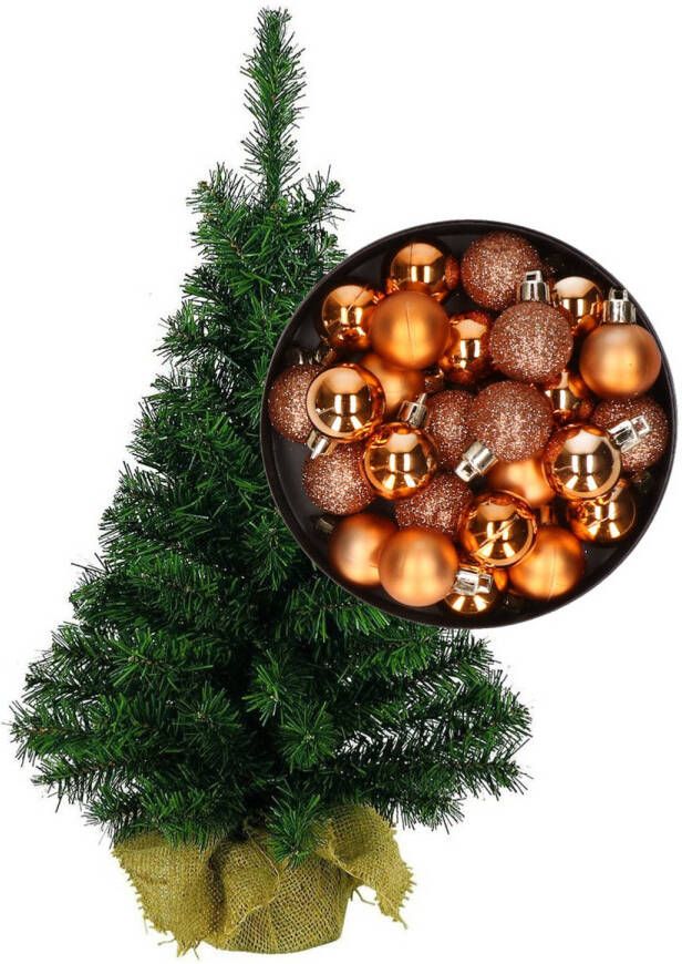 Merkloos Mini kerstboom kunst kerstboom H45 cm inclusief kerstballen koper Kunstkerstboom