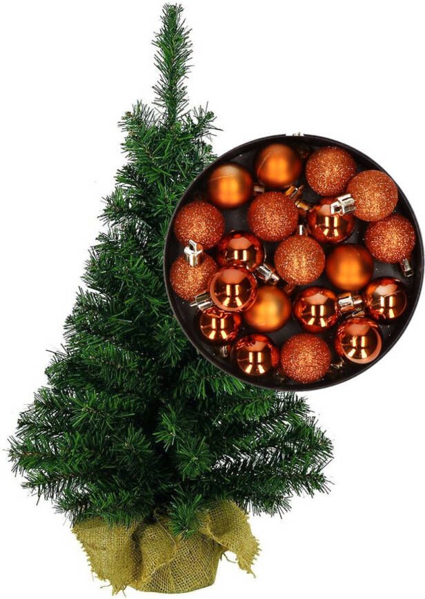 Merkloos Mini kerstboom kunst kerstboom H45 cm inclusief kerstballen oranje Kunstkerstboom