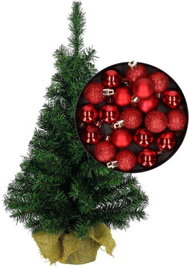 Merkloos Mini kerstboom kunst kerstboom H45 cm inclusief kerstballen rood Kunstkerstboom