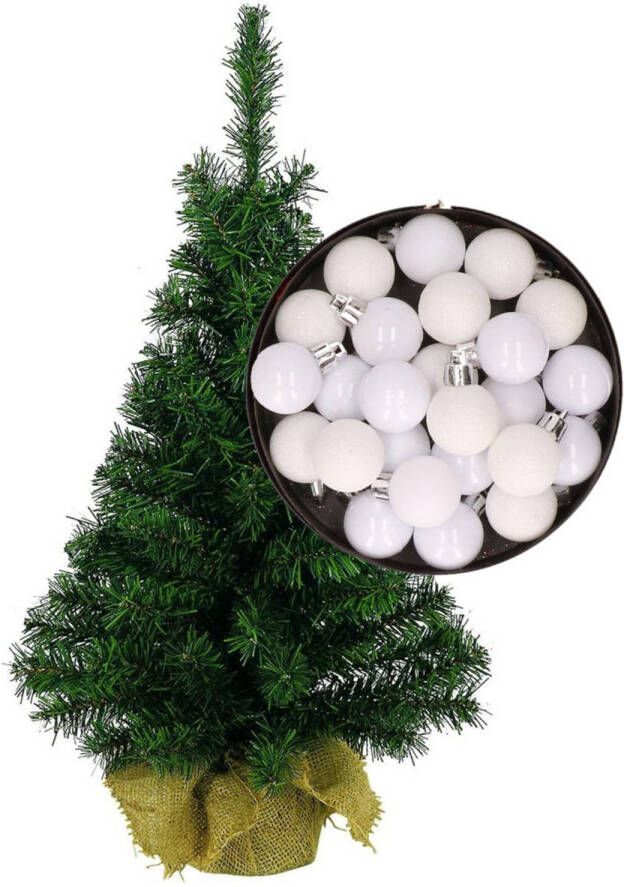 Merkloos Mini kerstboom kunst kerstboom H45 cm inclusief kerstballen wit Kunstkerstboom