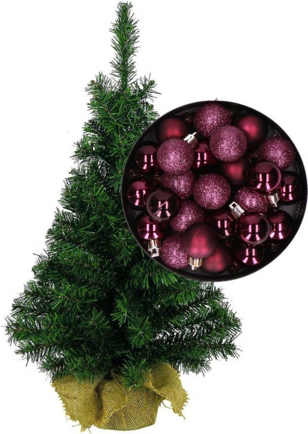 Merkloos Mini kerstboom kunst kerstboom H75 cm inclusief kerstballen aubergine paars Kunstkerstboom