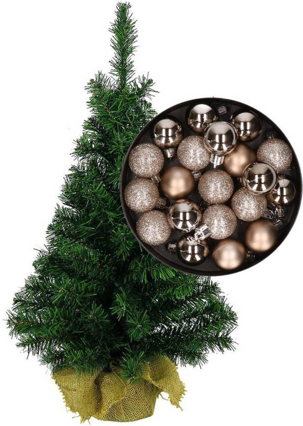 Merkloos Mini kerstboom kunst kerstboom H75 cm inclusief kerstballen champagne Kunstkerstboom